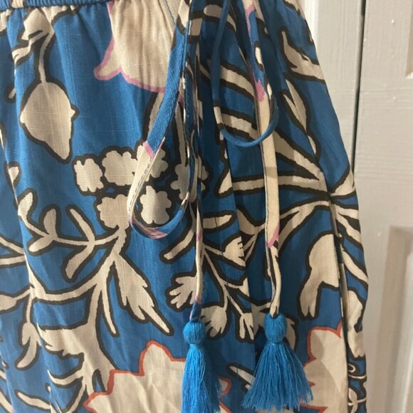 BLUE FLORAL RUFFLED WRAP MIDI DRESS BOHO CHIC SHORT SLEEVE  SZ M TRENDY - Picture 5 of 16